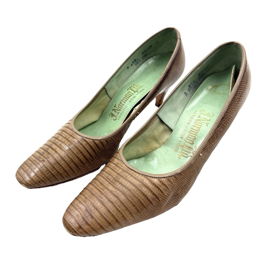 Tan Lizard Skin Pumps Size 8 AA by J Norman Ltd. Vintage 1950's 2 1/2" Heel - Picture 8 of 16